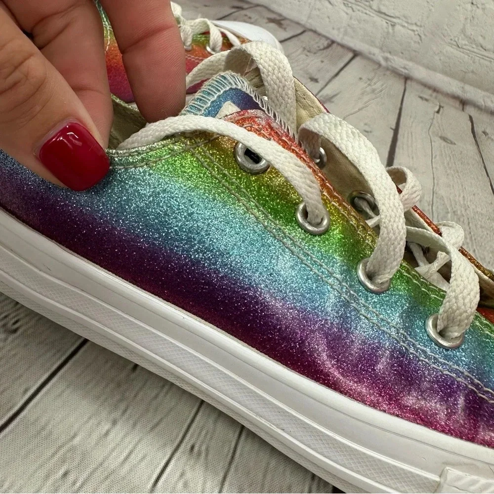 converse all star rainbow glitter low tops kids youth sz 2 ROYGBIV